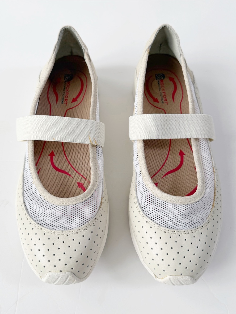 Rockport Woman Cream Leather Mary Jane Hybrid Mesh Lightweight Shoes US8.5 Y2K